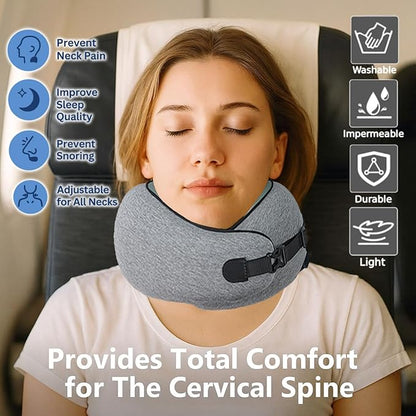 Neck Pillow Airplane –2025 Updated, 100% Memory Foam Travel Pillow for Sleeping, 360° Ergonomic Neck Support, Pain Relief for Long Flights, Portable Travel Accessory for Plane & Car (Light Gray)
