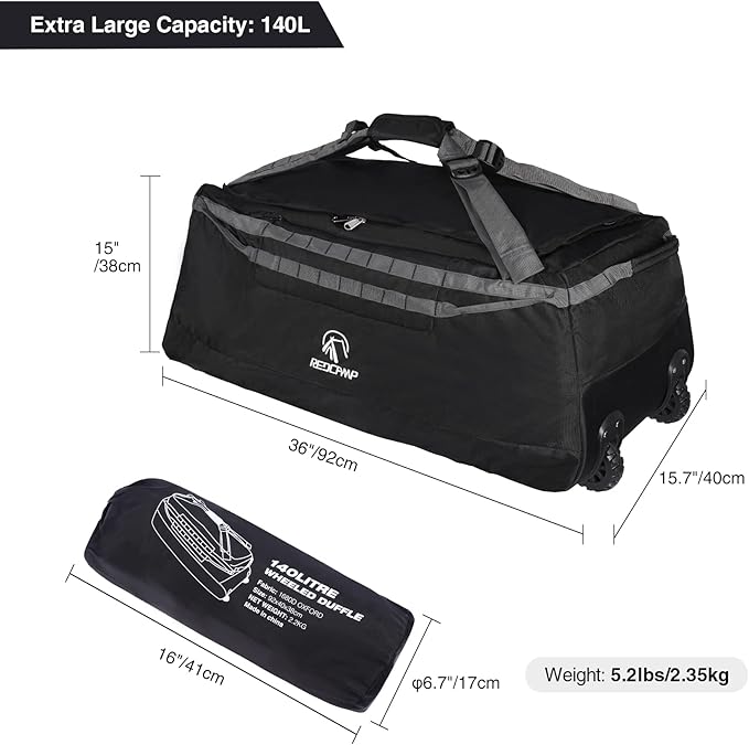 REDCAMP 85L/120L/140L Foldable Duffle Bag with Wheels, Large Travel Duffel Bag