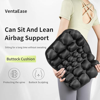 Inflatable Travel Cushion Airplane Seat Pad with Lumbar Support - 3D Air Cushion for Office, Car, Wheelchair - Perfect for Long Flights, Pressure Relief & Travel Comfort - Black