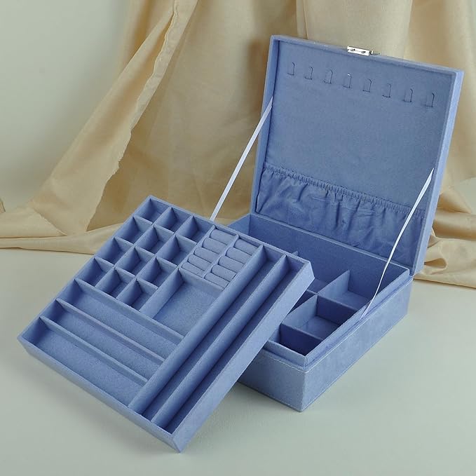 Jewelry Boxes 10 x 10 Inches 2-layer Handle Necklace Holder Organizer Jewellery Women Rings Storage Display Girls Earrings Case Lockable Jewelry Tray GY641 (Lavender)