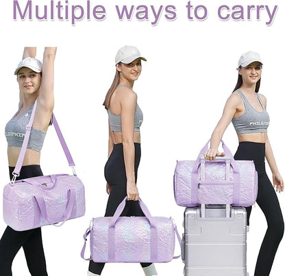 BLUBOON Duffle Bag Girls Kids Cute Gym Bag with Shoes Compartment & Wet Separation Waterproof Sports Overnight Travel Bag