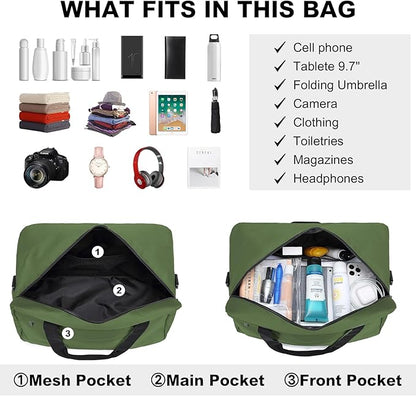 Kono Travel Duffel 20L Under Seat Carry-On Sports Tote Gym Weekender Overnight Bag - 15.75"x9.84"x7.87" Green