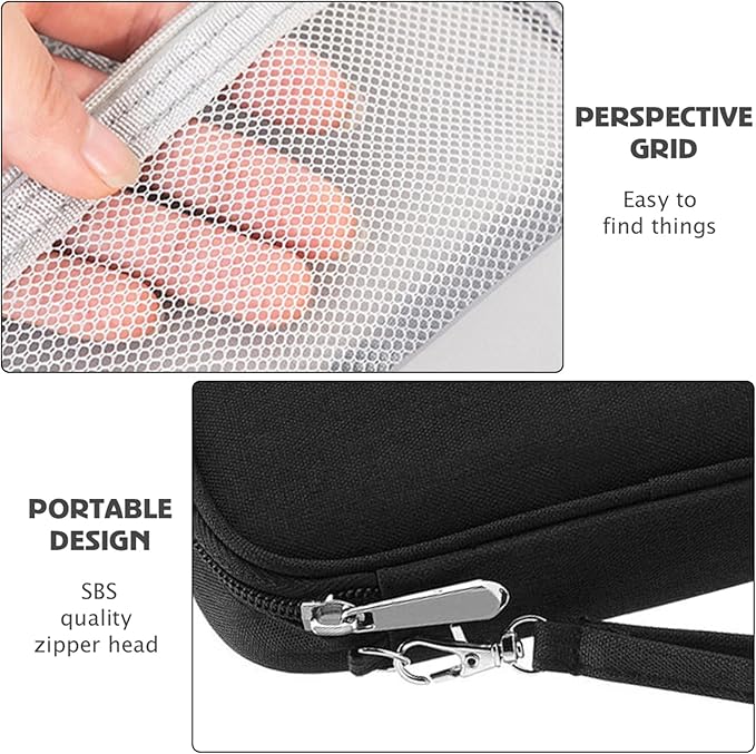 3Pcs Electronic Organizer Travel Cable Organizer Bag Pouch Portable Small Electronic Cable Pouch Electronics Accessories Organizer Travel Digital Storage Bag for Power Bank Charger Card, Black