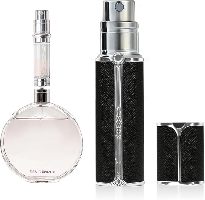AF01BK Leather Perfume atomiser, 5ml Bottom Fill Travel Perfume Bottle, Refillable Perfume Dispenser for Women & Men (Black 5ml)