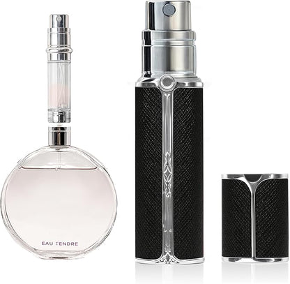 AF00BK Leather Perfume atomiser, 10ml Bottom Fill Travel Perfume Bottle, Refillable Perfume Dispenser for Women & Men (Black)