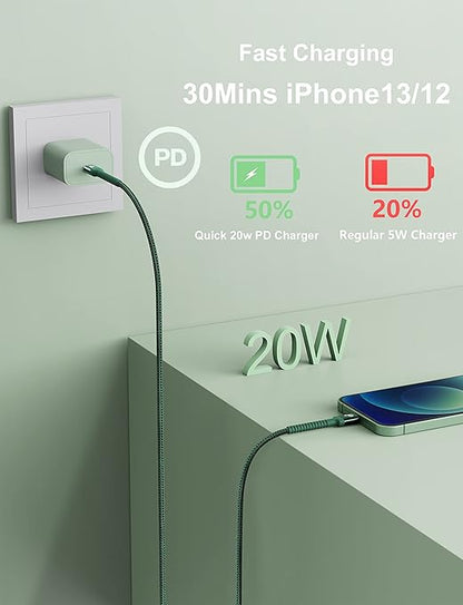 PRAKIE USB C to Lightning Cable 6FT 2Pack USB-C Fast Charger Cable Mfi Certified Type C to Lightning Cord USBC for iPhone 13 12 11 Pro Max Mini X XS XR 8 Plus 10 SE iPad 8th (Green)