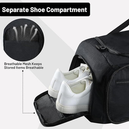 MIER Foldable Duffle Bag with Shoe Compartment 50L Travel Duffel Bags for Men Women Packable Overnight Bag for Camping Gym Weekender, Black