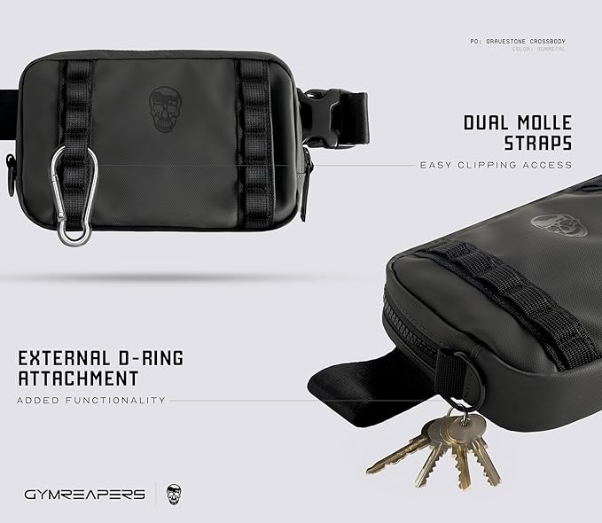 Gymreapers Travel Small Crossbody Bags for Men & Women with Hidden Pocket - Waterproof Crosssbody Fanny Pack for Men with Adjustable Shoulder Sling Belt for Traveling, Running & Hiking (Gunmetal)