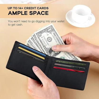 RUNBOX Wallet for Men Slim Rfid Leather 2 ID Window With Gift Box