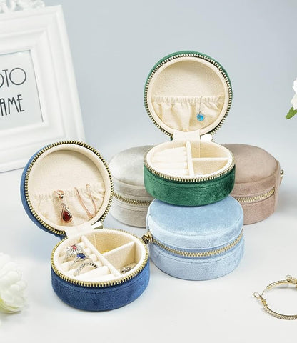 TAIMY Small Jewelry Travel Case, Round Mini Travel Jewelry Box for Women Girls, Portable Mini Jewelry Travel Organizer Boxes for Rings Earrings Necklaces Bracelets(Pink Lavender)