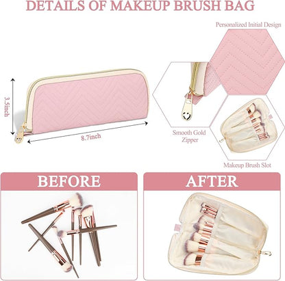 Personalized Initial Makeup Bag Trendy Stuff Leather Waterproof Cosmetic Bag Travel Toiletry Bag, Christmas/Thanksgiving/Halloween Gifts Makeup Organizer Case for Women Girls Mom Girlfriend Wife