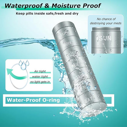 Aluminium Travel Pill Organizer,Weekly Metal Pill Case,Pill Holder, Moisture Proof Waterproof Daily Pill Box 7 Day, Large Pill Container to Hold Vitamins,Medication,Supplements 【Light Blue】