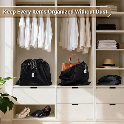 Ewen 23.6x19.6in Satin Dust Bags for Handbags, 7 Pack of Black Storage Bag for Shoes and Boots, Dustproof Silk Bags with Drawstring for Travel, Dust Cover Bag for Purse Clothing, Closet Organizers