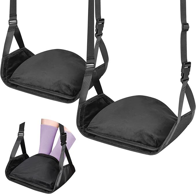 Babenest 2pcs Warmth Airplane Foot Hammock, Foldable Leg Rest Support with Adjustment Nylon Strap and Thicken Bottom, Portable Flight Footrest Holder in Air Travel, Office & Car (Winter)