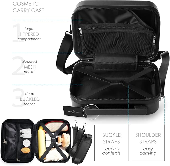 20 Inch Carry On Luggage 22x14x9 Airline Approved, Carry On Suitcase with Wheels, Hard-shell Carry-on Luggage, Durable Luggage Carry-On, Black Small Suitcase with Cosmetic Case