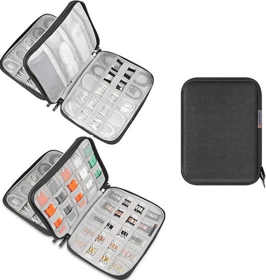 Electronic Accessories Organizer Carry Bag, Travel Cable Organizer Pouch, Watch Band Storage Case, Double Layers Oxford Cloth Watch Strap Holder for Cord, Charger, Phone, Earphone, USB Cable (L)