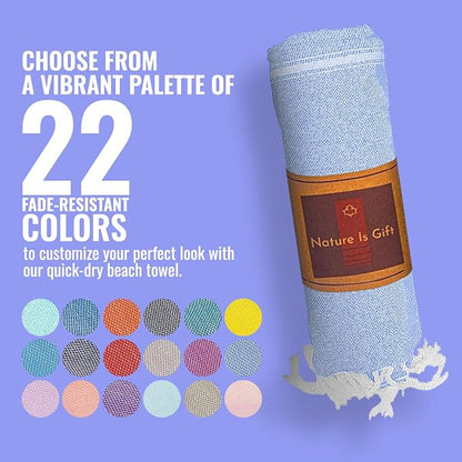 Beach Towel 100% Cotton Turkish Beach Towel Adult 38x70 Inch Pre-washed Absorbent Extra Large|Sand Free Quick Dry BathTowels|Lightweight Blanket|Travel Cruise Camping Spa Gym Towels|Directoire Blue