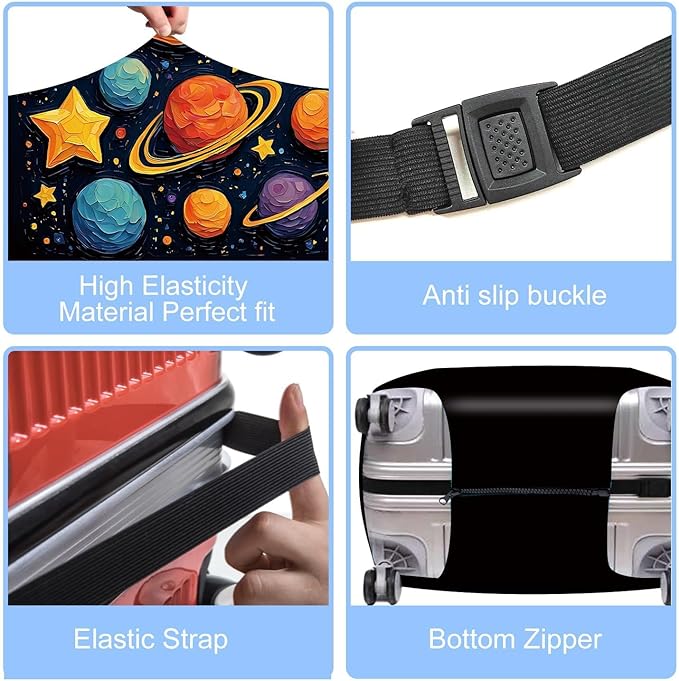 Space-Themed Luggage Cover – Durable Elastic Travel Suitcase Protector with Wheel Access, Fits Most Carry-On and Checked Bags,XL