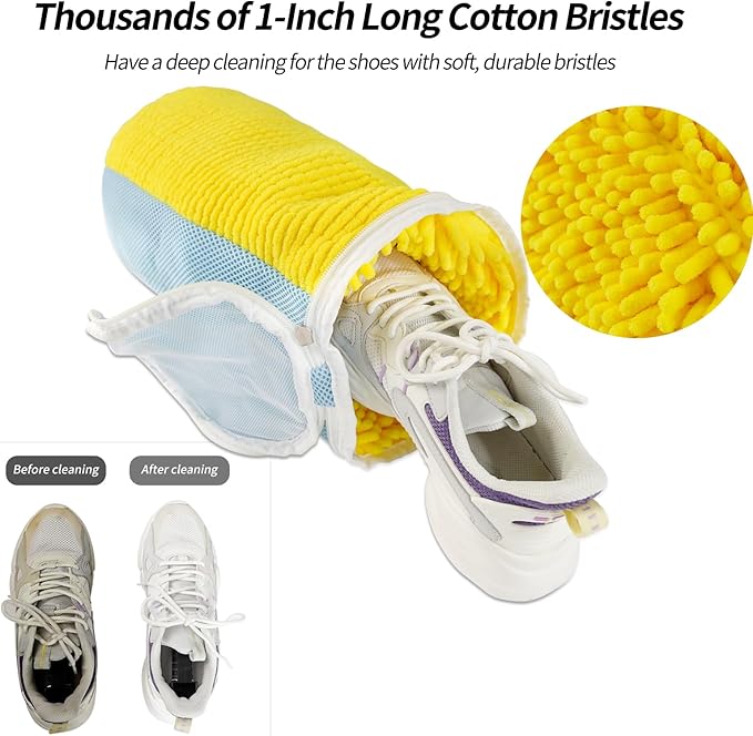 GOGOODA Shoes Bags for Laundry, 2 PCS Sneakers Wash Bags for Flats, Durable Shoe Cleaning Bag for Washing Machine and Dryers, Reusable Shoe Wash Bags for Tennis Shoes Unstain Cleaner Kit(Yellow)
