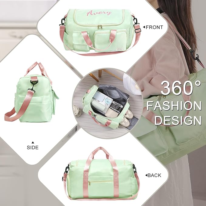 Personalized Duffel Bag Custom Sport Gym Travel Bags Embroidered Name Text Customized Dry Wet Separated Weekend Waterproof Bag for Women Men (B-green)