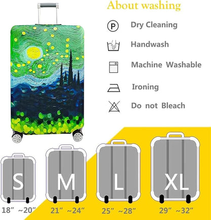 fancyfree Luggage Cover Washable Suitcase Protector Anti-scratch Suitcase cover (Green Starry Sky, M(22"-24" luggage))