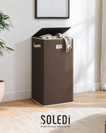 SOLEDI Laundry Hamper with Lid 100L Large & Tall Collapsible Laundry Basket, Clothes Hamper with Bag Removable Easy to Carry, Dirty Hampers for Bedroom, Bathroom, Dorm, College, Chocolate