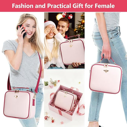 Travel Makeup Bag with Light Up Mirror, Portable Makeup Bag with Led Light Women Waterproof Makeup Travel Case adjustable dividers Rechargeable Vanity Mirror with 3 Color Lights (Pink)