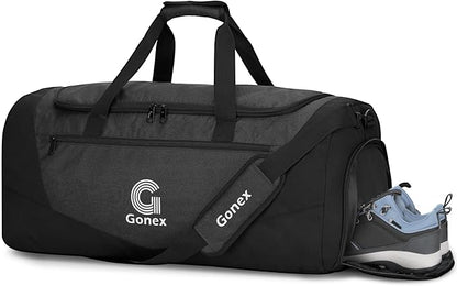 Gonex Gym Duffel Bag with Shoe Compartment Wet Pocket, Large Capacity Sports Duffle Bag for Men Women, Workout & Travel Bag with Multiple Pockets, Black, Medium (60L)