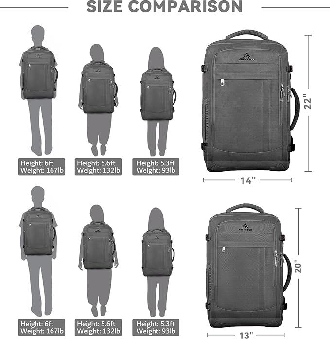 60L Travel Laptop Backpack for Men, Extra Large Backpack, Big Capacity Carry On Backpack, 18 -19 Inch Laptop Backpack with USB Charge Port Water Resistant Luggage Computer Daypack College Bag, Grey