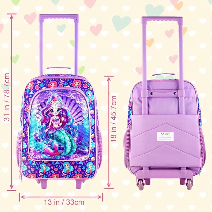 Kids Luggage for Girls, Cute Mermaid Rolling Suitcase Wheels for Children Toddler