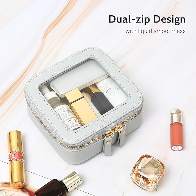 Aveniee Mini Clear Makeup Bag, Small Cosmetic Bags Travel Toiletry Pouch Organizer, TSA Approved Make up Case with Zipper, Car Bag for Essentials,Blue