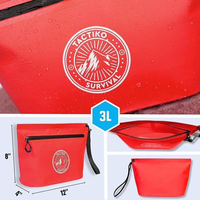 Tactiko Heavy-Duty Splash Water Resistant Zipper Pouches - Hold-All Organizers for Dry Bags, Travel Bags (Red)