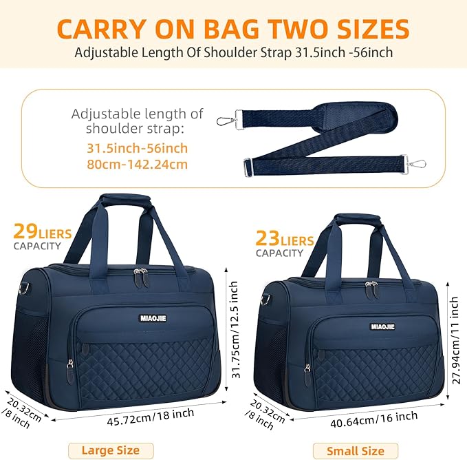 Travel Duffle Bag for Women, Underseat Carry On luggage Bag Foldable Overnight Weekender Hospital Bag Lightweight Airplanes Personal Item Travel Tote Bag for Women Birthday Gifts, 18IN Navy Blue