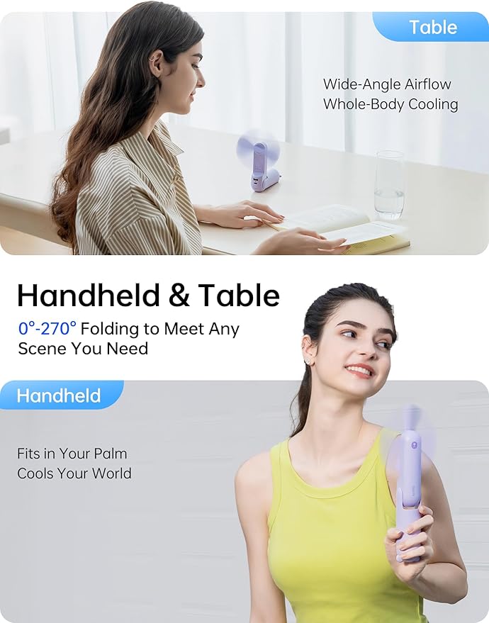 JISULIFE Handheld Fan with 4500 mAh Powerbank Max 37 Hours Runtime, Pocket Portable Battery Operated or USB Powered Folding Personal Fan, 3 Speeds, Gifts for Women Men Kids Gift for Festival-Purple