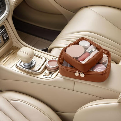 Pocmimut Clear Makeup Bags,Small Makeup Pouch with Large Cosmetic Bag Toiletry Bag Car Accessories Storage for Women Men,Travel Essentials Organizers,Brown