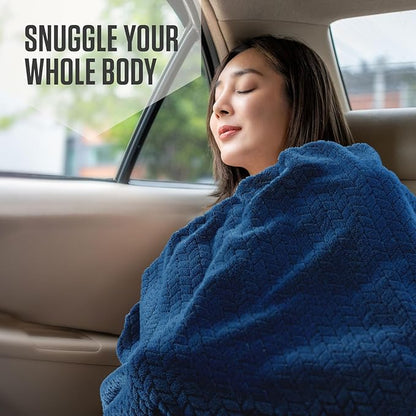 VENTURE 4TH Travel Blanket Pillow – Premium Ultra-Soft & Warm 2-in-1 Blanket or Pillow for Airplane, Car & Bus – Compact, Lightweight & Portable – Lint-Free, No Shedding, No Pilling - Navy/Teal