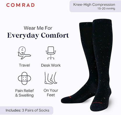 Comrad Recycled Cotton Knee High Socks - 15-20mmHg Graduated Compression Socks - Soft & Breathable Support Socks, Unisex