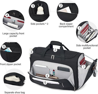 Hanke Carry On luggage Bags for Travel, Large Foldable Duffle Bag for Travel, Softside Lightweight Travel Bag Carry On Bags for Airplanes Women, Travel Tote Bags for Women Men.（Black）