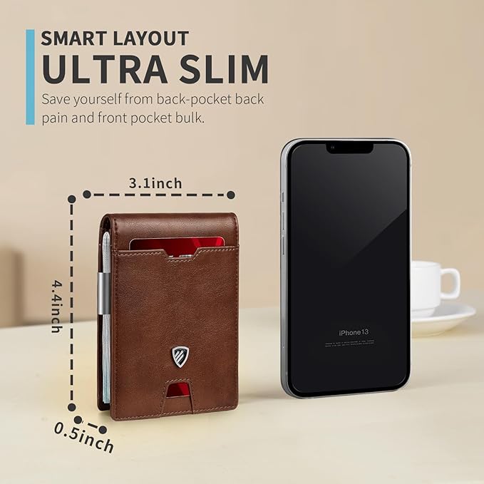 RUNBOX Mens Slim Wallet with Money Clip RFID Blocking Bifold Credit Card Holder for Men with Gift Box