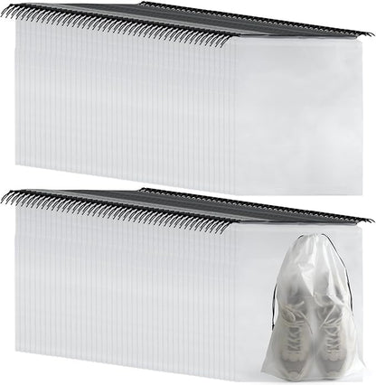 100Pcs Shoe Bags for Travel，PLULON 15.7" x 11.8" Clear Drawstring Storage Plastic Bags Shoes Organizer for Packing Waterproof Dustproof Women Men Portable Travel Essentials