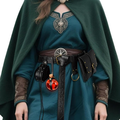 Renaissance Belt Pouch Viking Leather Medieval Belt Waist Bag Pirate Cosplay Festival Halloween Adjustable Accessories (Pouch-Black)