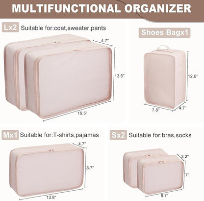 Packing cubes for Travel 6 Set Luggage Organizer Bags Packing Cubes for Suitcases Travel Essentials for Carry on Mesh Suitcase Organizer with Shoe Bag (cream)