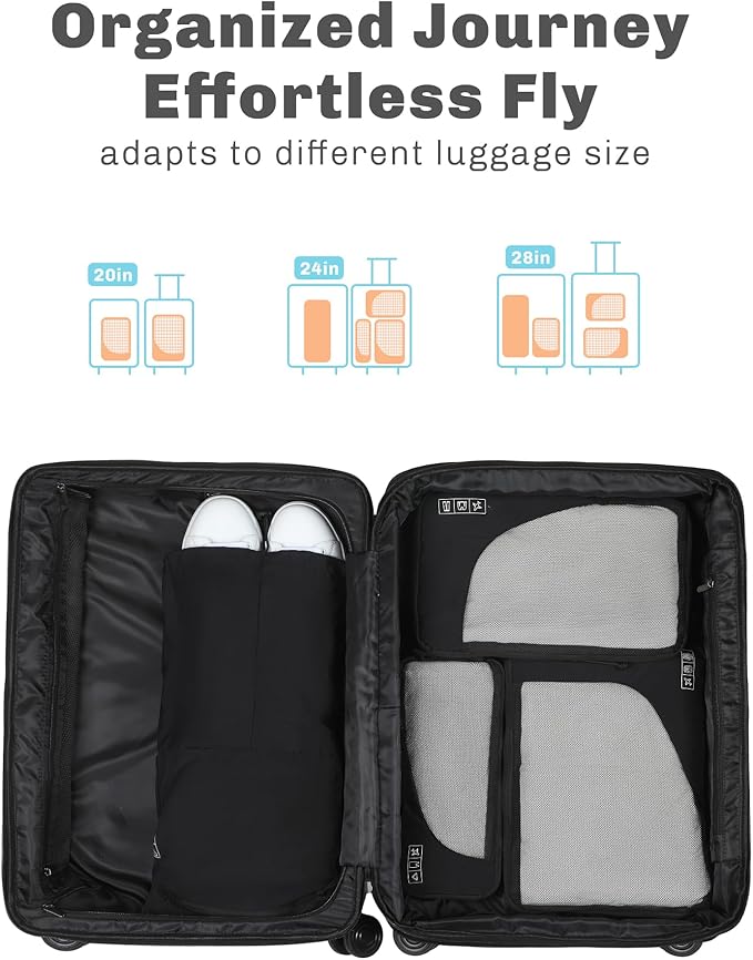Hynes Eagle 6 Set/ 4 Set/ 2 Set Compression Packing Cubes Travel Essentials Lightweight Nylon Luggage Suitcase Organizer Bag Black 4PCS