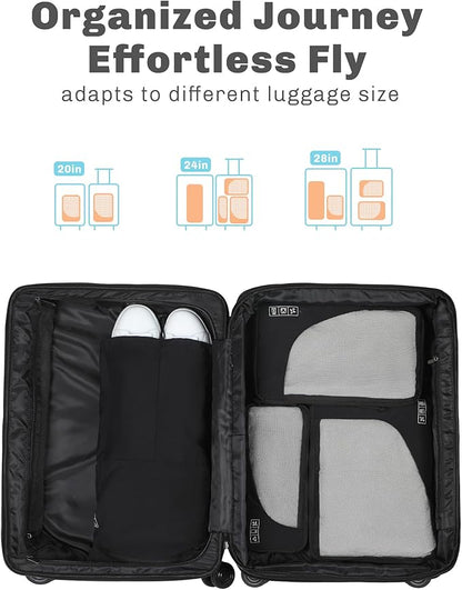 Hynes Eagle 6 Set/ 4 Set/ 2 Set Compression Packing Cubes Travel Essentials Lightweight Nylon Luggage Suitcase Organizer Bag Black 4PCS