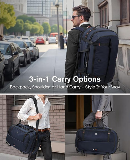 Tolaccea Large Convertible Garment Duffel Bag, Suit Carry On Backpack, TSA Flight Approved for Wrinkle-Free Travel with Dual Laptop Storage for 17.3" and 12.9" & Extra Toiletry Bag, 45-55L Expandable