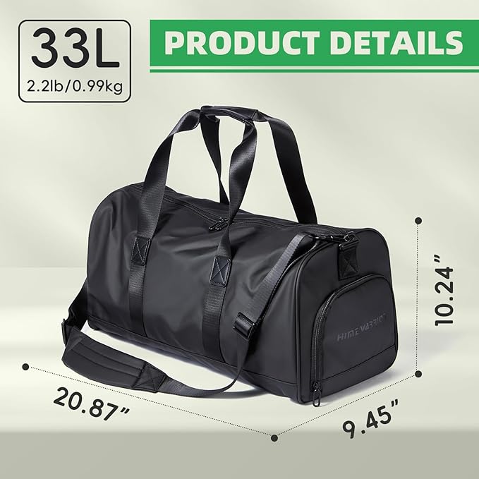Gym Bag for Men with Shoe Compartment, 33L Duffle Bag for Traveling Overnight Weekend for Adults, Carry on Flight Approved, Black