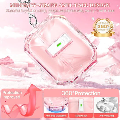 R-fun for AirPods Pro 3 Case (2025) Cover with Cleaning Kit, Military-Grade Shockproof Transparent Non-Yellowing, Auto Pop-Up Lid Design for AirPods Pro 3rd Generation Case, Clear Pink