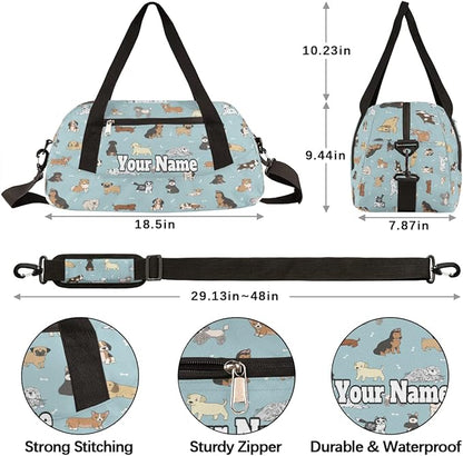 Custom Your Name Bones Dog Animal Pattern Personalized Text Gym Duffle Bag for Kids,Sports Bag for Teens Boys & Girls Small Waterproof Overnight Weekender Carry School Practice Travel Bag