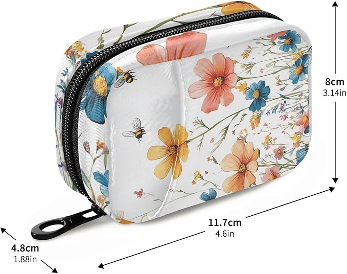 Pill Organizer Box Case Weekly Travel Pill Container Cute Pill Holder 7Day Vitamin Organizer Pill Dispenser Sorter Planner Storage Small Compact Red Wildflower Bees22