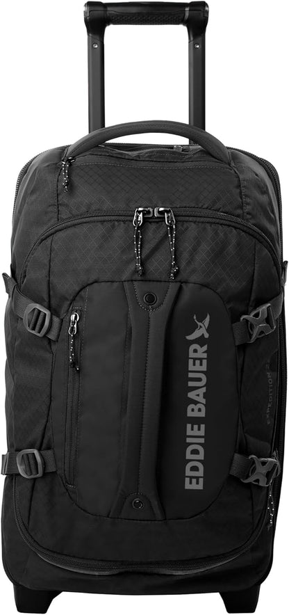 Eddie Bauer Expedition Rolling Duffel Bag with Wheels | Travel | Carry-On | Luggage | Rugged | Durable - Black, 22"